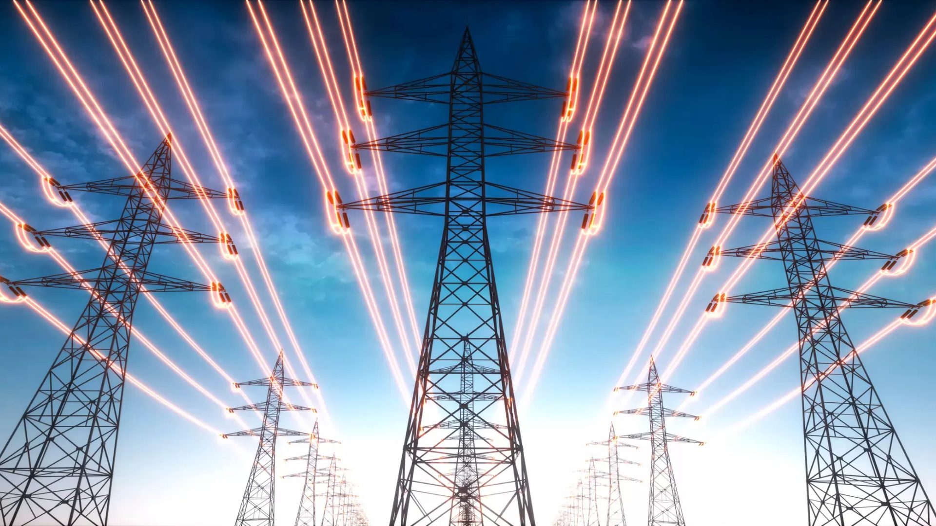 Energieversorgung hochspannungsmasten stromleitungen energiefluss
